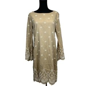 Sundance Royal Beauty Shift Dress Size 6 Petite Bell Sleeve Embroidered Eyelet